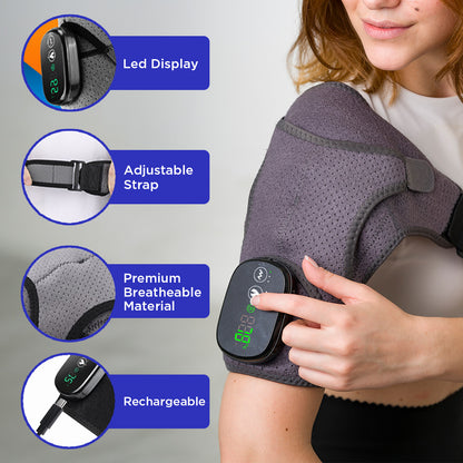 Heated Shoulder Wrap - Cordless Shoulder Heating Pad Massager with Vibration, Heated Shoulder Braces with 3 Heating and Speed Adjustable Setting