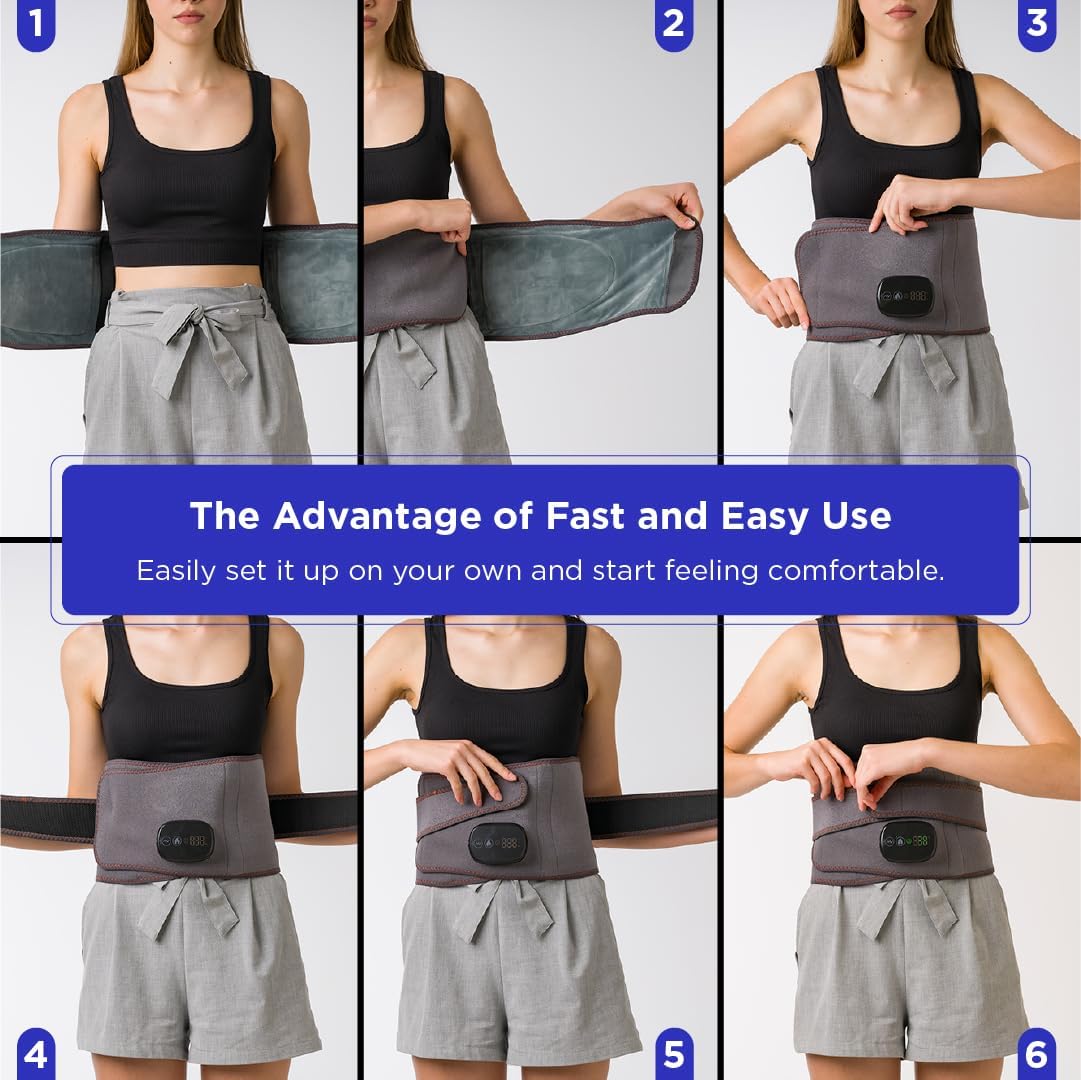 Heated Belt Wrap - Cordless Heating Pad for Back Massager with Vibration, Heated Back Brace with 3 Heating and Speed Adjustable Setting, Wearable Brace Wrap, Portable Lower Back Massager