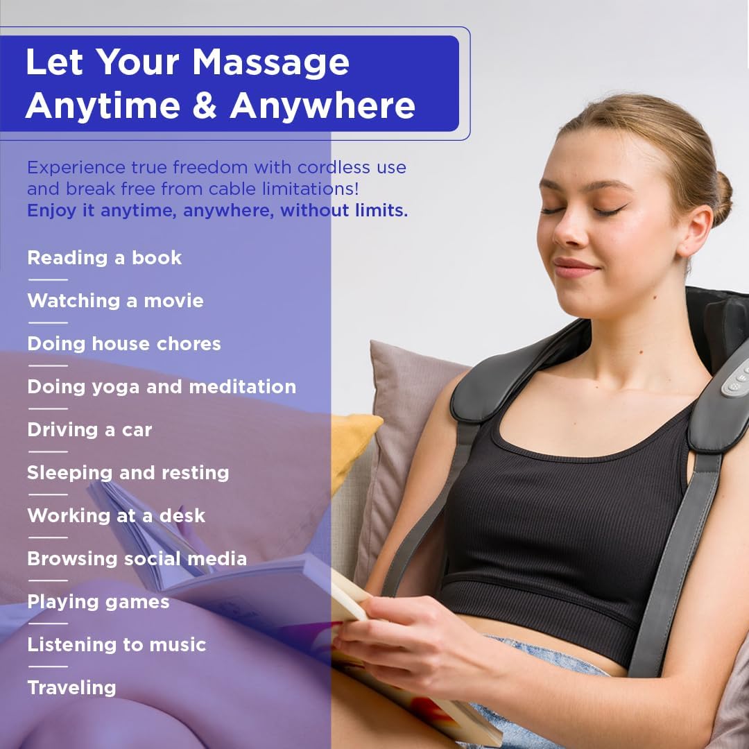 Neck Massager with Heat - Mini Portable Neck Massager - Neck, Back, Shoulder, Leg, Kneading Massager - Cordless Deep Tissue - Deep Massage at Home, Office & Car, Muscle Relaxation