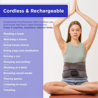Heated Belt Wrap - Cordless Heating Pad for Back Massager with Vibration, Heated Back Brace with 3 Heating and Speed Adjustable Setting, Wearable Brace Wrap, Portable Lower Back Massager