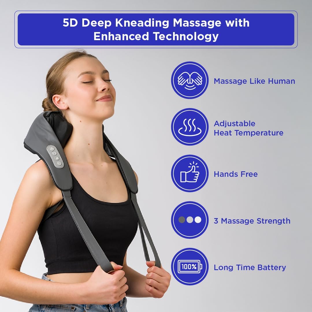 Neck Massager with Heat - Mini Portable Neck Massager - Neck, Back, Shoulder, Leg, Kneading Massager - Cordless Deep Tissue - Deep Massage at Home, Office & Car, Muscle Relaxation