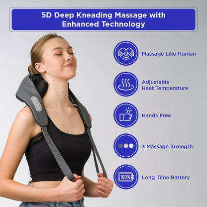 Neck Massager with Heat - Mini Portable Neck Massager - Neck, Back, Shoulder, Leg, Kneading Massager - Cordless Deep Tissue - Deep Massage at Home, Office & Car, Muscle Relaxation