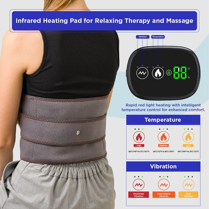 Heated Belt Wrap - Cordless Heating Pad for Back Massager with Vibration, Heated Back Brace with 3 Heating and Speed Adjustable Setting, Wearable Brace Wrap, Portable Lower Back Massager