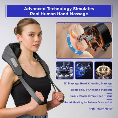 Neck Massager with Heat - Mini Portable Neck Massager - Neck, Back, Shoulder, Leg, Kneading Massager - Cordless Deep Tissue - Deep Massage at Home, Office & Car, Muscle Relaxation