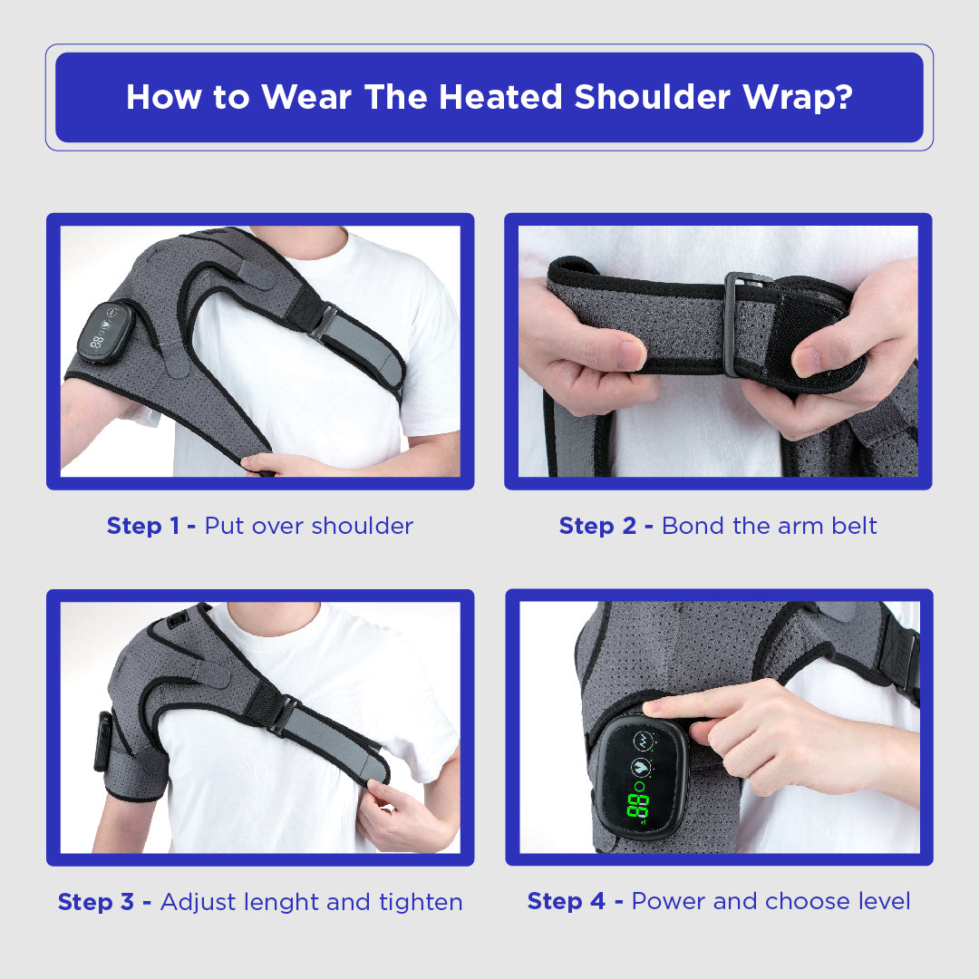 Heated Shoulder Wrap - Cordless Shoulder Heating Pad Massager with Vibration, Heated Shoulder Braces with 3 Heating and Speed Adjustable Setting