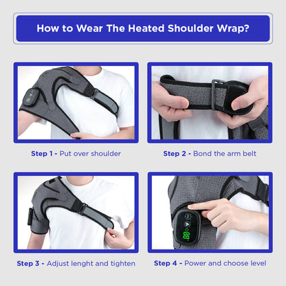 Heated Shoulder Wrap - Cordless Shoulder Heating Pad Massager with Vibration, Heated Shoulder Braces with 3 Heating and Speed Adjustable Setting