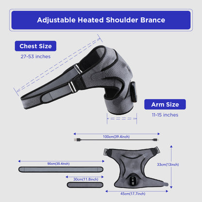 Heated Shoulder Wrap - Cordless Shoulder Heating Pad Massager with Vibration, Heated Shoulder Braces with 3 Heating and Speed Adjustable Setting