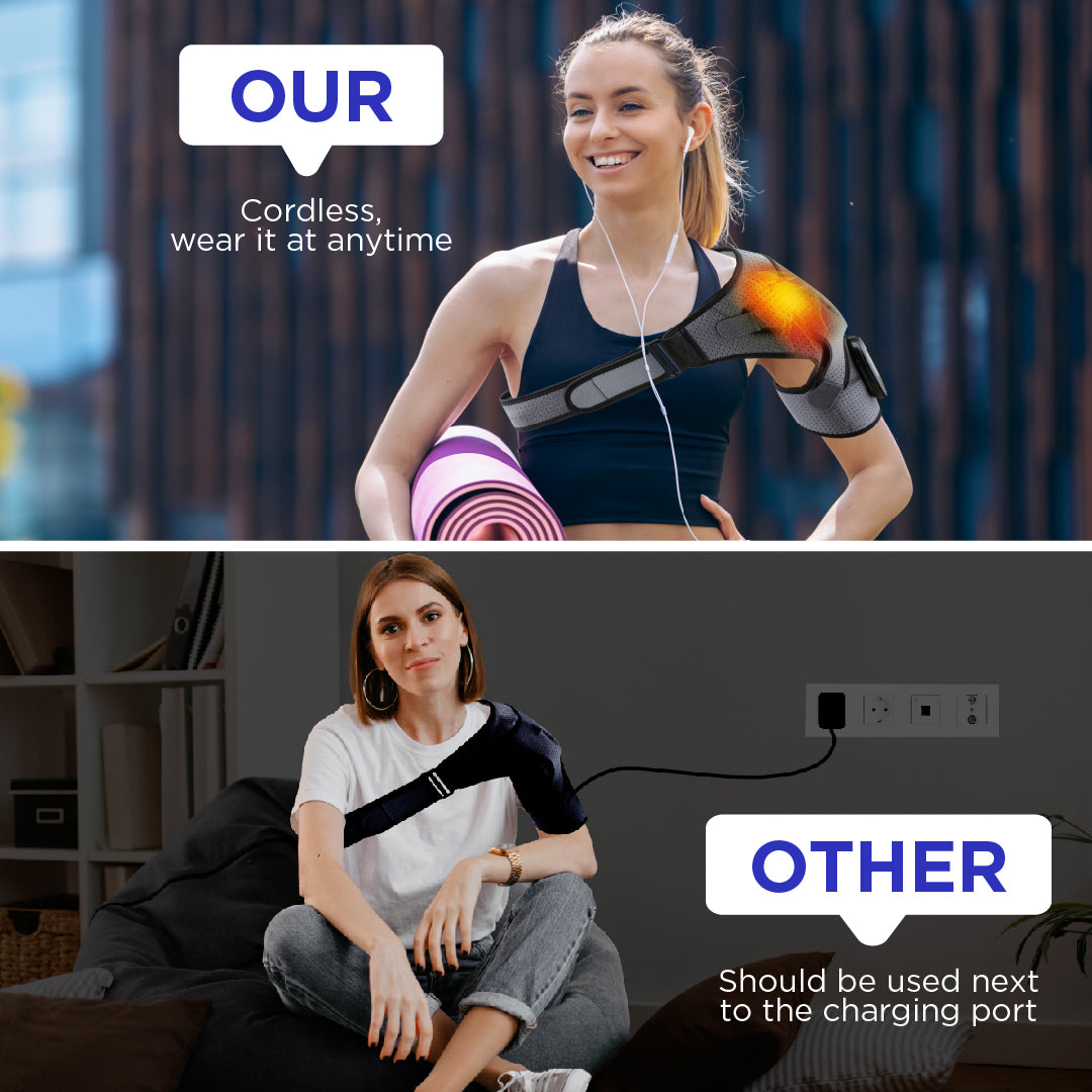 Heated Shoulder Wrap - Cordless Shoulder Heating Pad Massager with Vibration, Heated Shoulder Braces with 3 Heating and Speed Adjustable Setting
